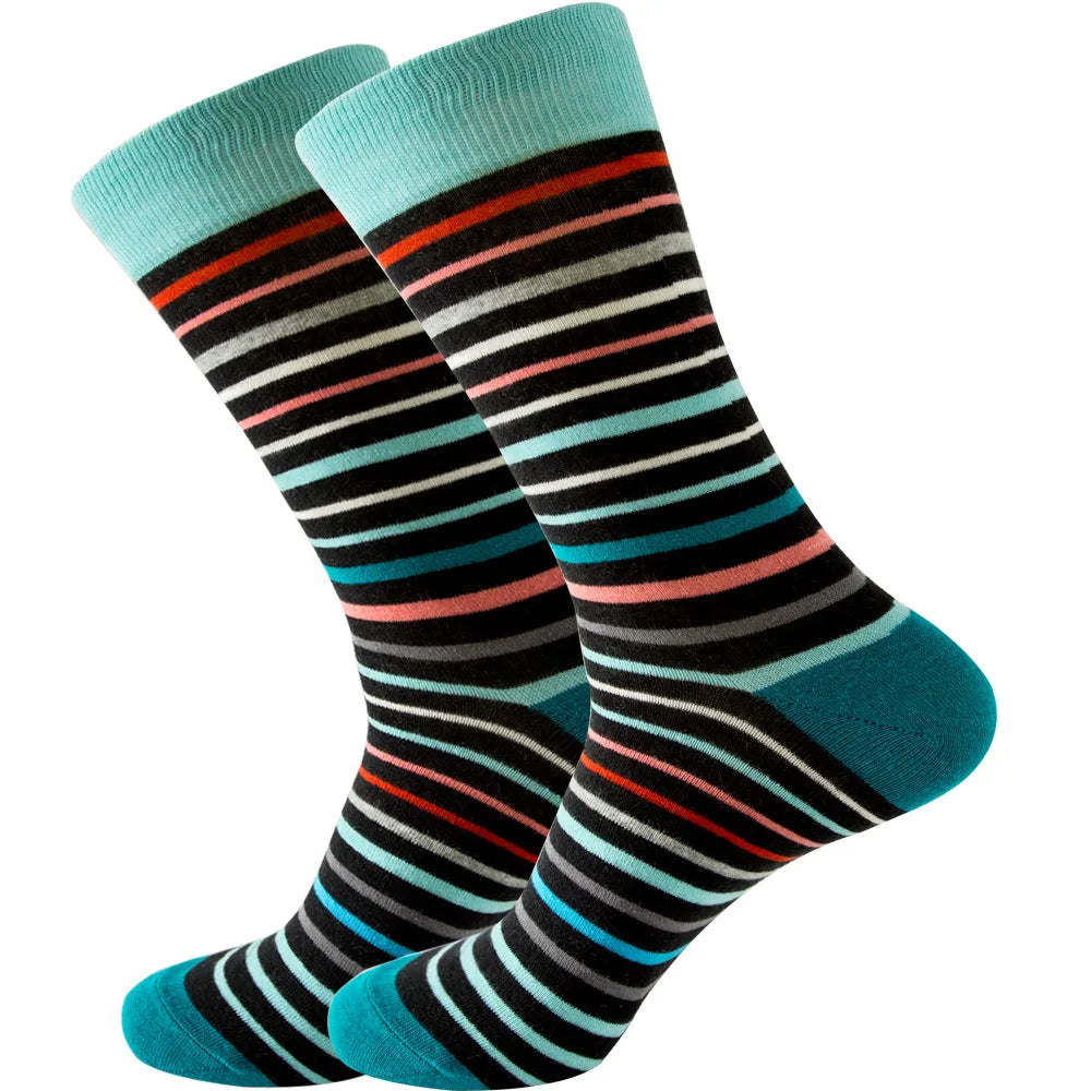 Men's Happy socks Colorful striped women's socks High quality checkered diamond geometry Harajuku combed cotton socks gift socks