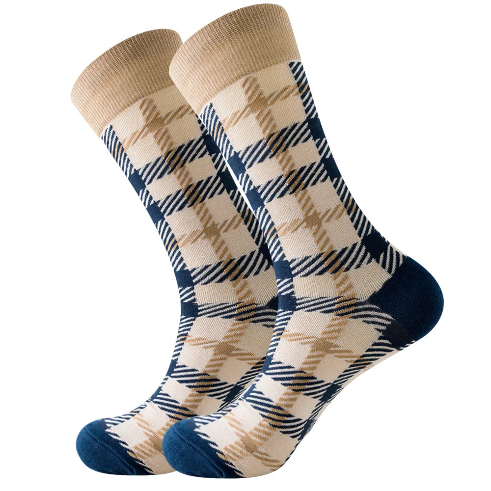 Men's Happy socks Colorful striped women's socks High quality checkered diamond geometry Harajuku combed cotton socks gift socks