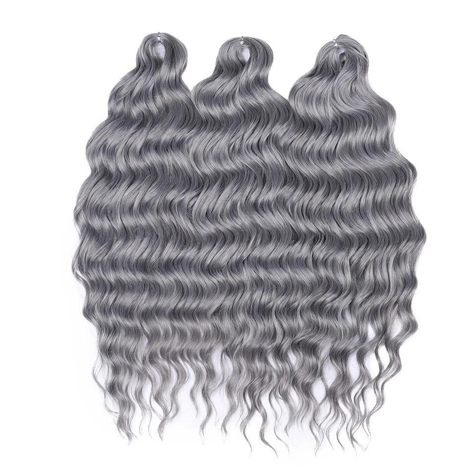 FASHION IDOL 24" 3pcs Deep Wave Curl Hair Synthetic Water Wave Braiding Hair Extensions Ombre Rainbow color Twist Crochet Hair