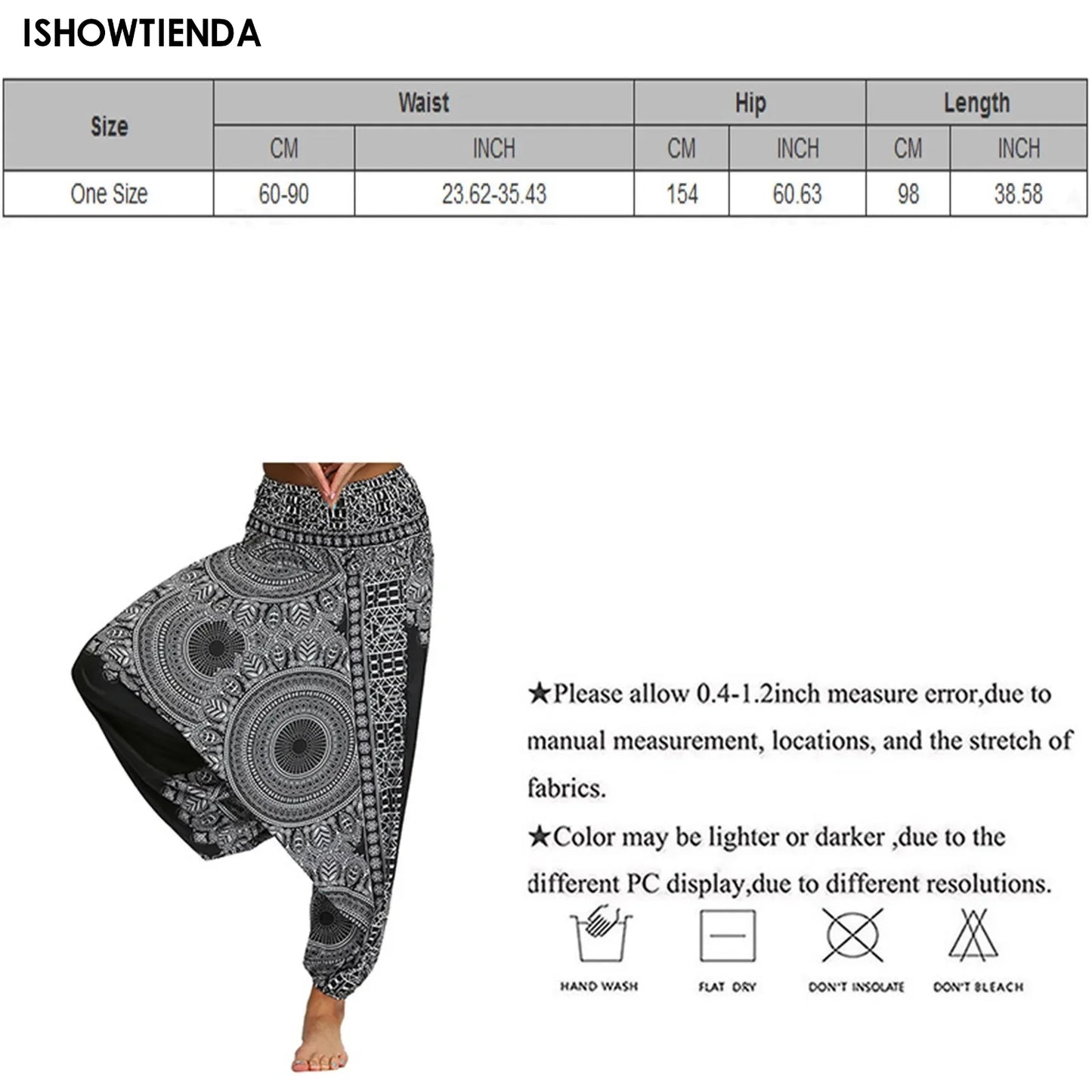 Women Bohemian Harem Pants Elastic Waist Wide Leg Long Pant Vintage Printed Trousers Female Loose Capris Ladies Streetwear