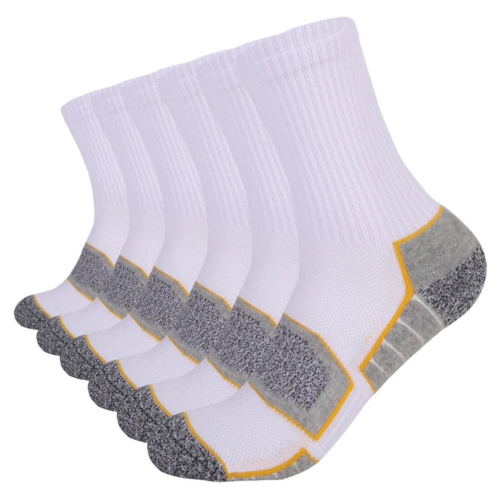 6 Pairs Men's Heavy Cushion Hiking Socks Cotton Anti-Odor Moisture-Wicking Unisex Sizes 35-50 for Trekking Running Multi-Pack