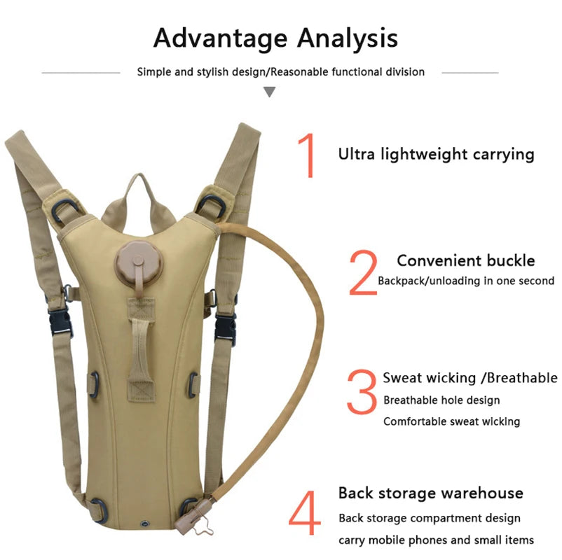 Camping 3L Water Bag Hydration Pack Water-proof Nylon With Bladder For Running Cycling Tourism Climbing Hiking sports