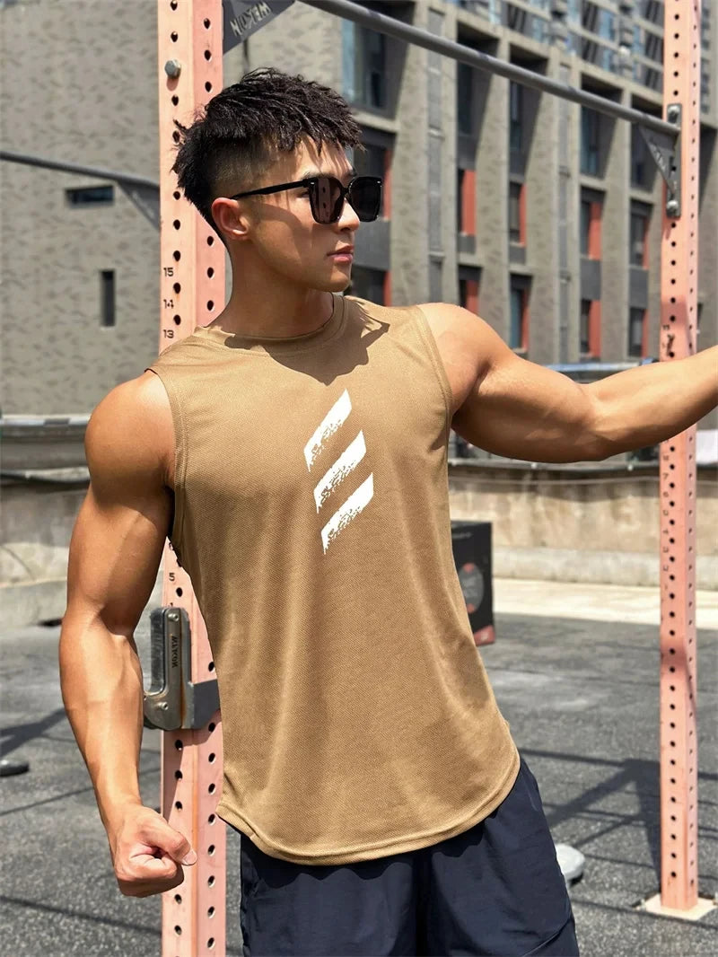 Sports Fitness Vest Sleeveless Quick Dry Breathable Running Top Trend Men's Pull-over Crewneck Mesh Vest Summer New Style