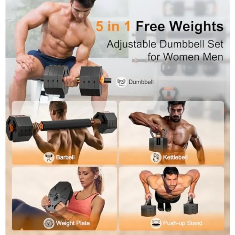 Adjustable Dumbbell Set Free Weights for Home Gym Fitness Equipment for Women Men with Upgraded Weight Plates in Black and Silv