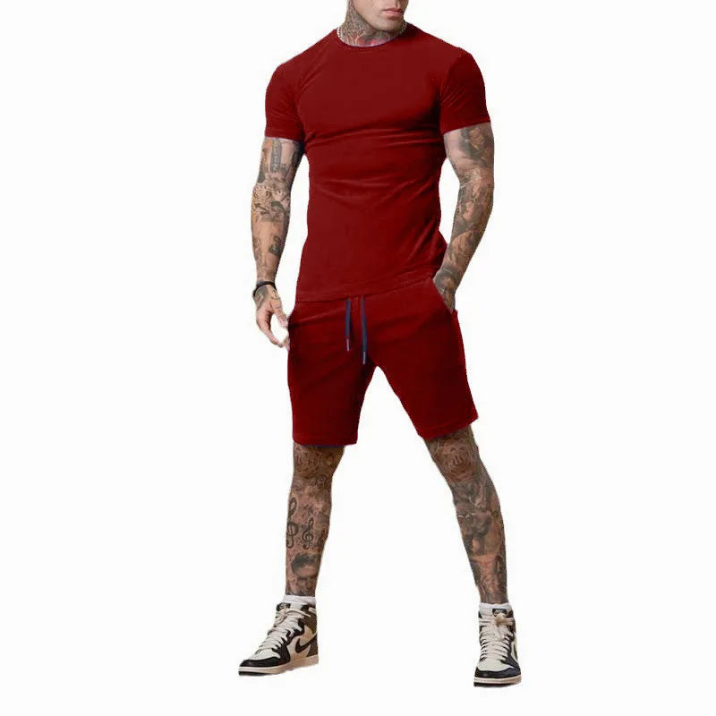 Fashionable and casual summer outdoor sports suit men's breathable T-shirt shorts casual and fashionable two-piece set tracksuit
