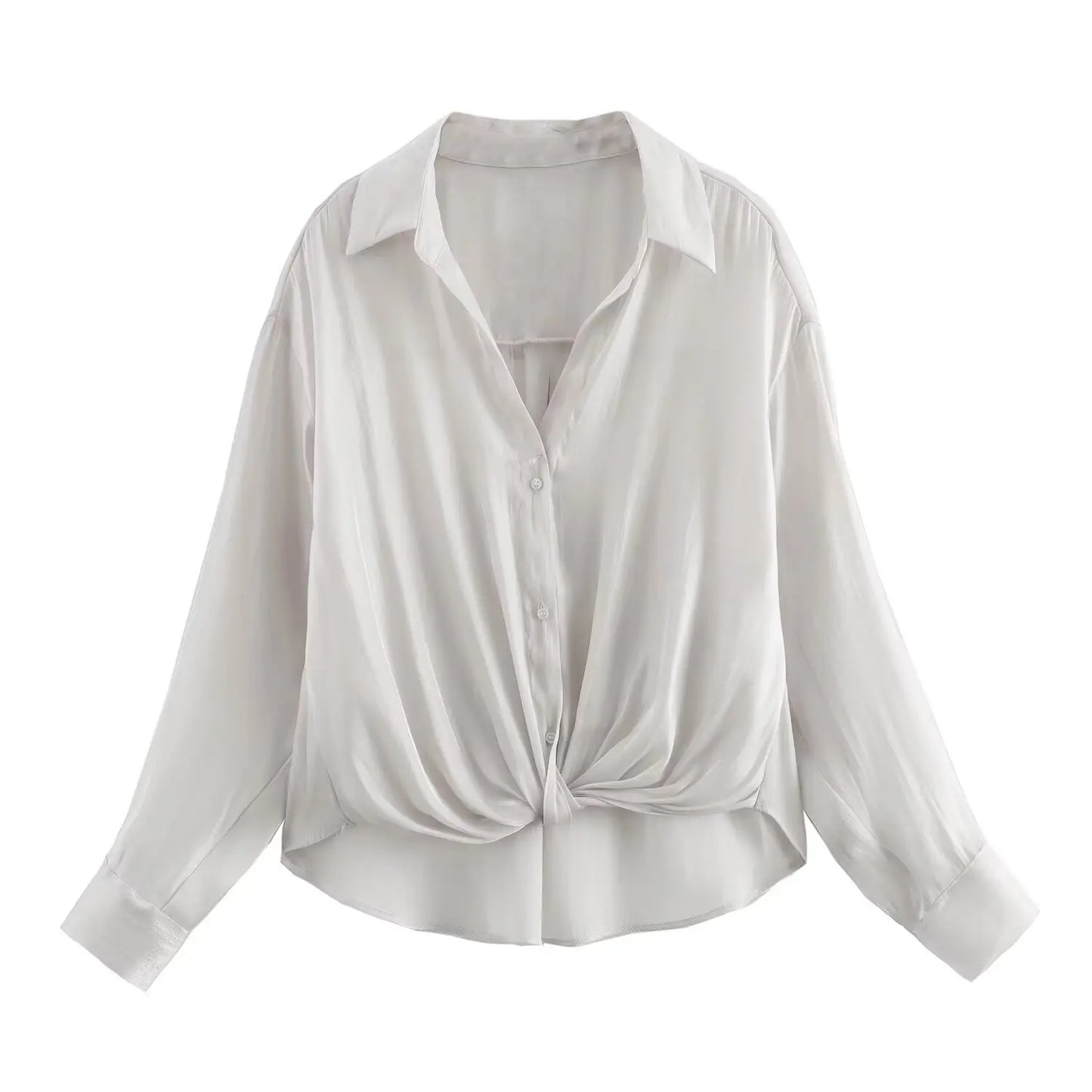 New Women's Clothing European And American Style French Design Fashionable Versatile Knot Decoration Silk Texture Shirt