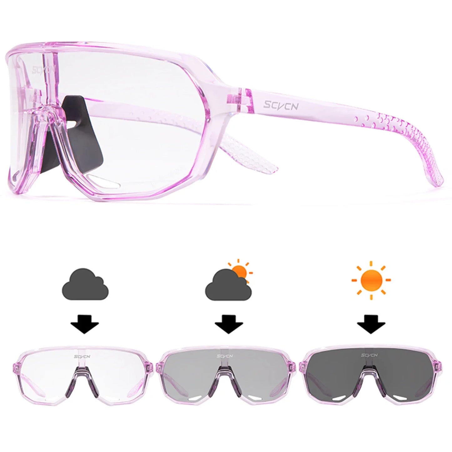 SCVCN Men Bike Photochromic Glasses Cycling Sunglasses for Women Sports Running MTB Biking Eyewear Road Mountain Bicycle Goggle