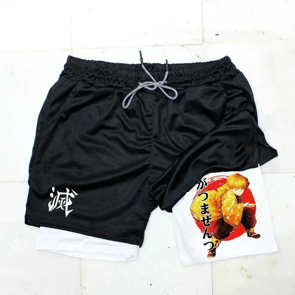 Outdoor Jogging Fitness Shorts Men's Printed Performance Double Layer Shorts Gym Workout Training Pants M-3xl