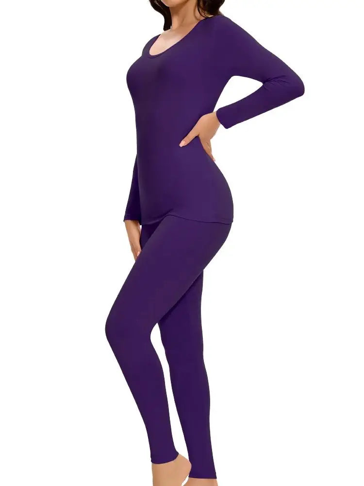 Women's Casual Warm Suit Long Sleeve Round Neck Bottoming Top Leggings Two-piece Set Solid Color Autumn Winter Outfits Female