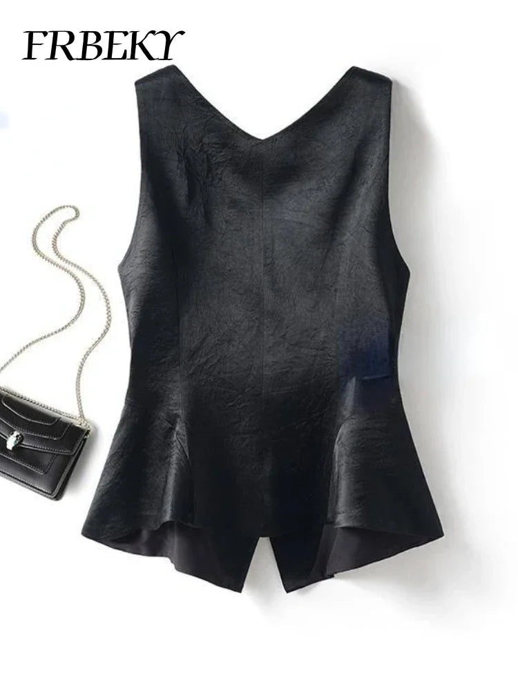 Elegant Vests for Women Autumn Solid Color Vest Undershirt Sleeveless V-neck Suit Shoulder Tops Streetwear Jacket Female Tanks