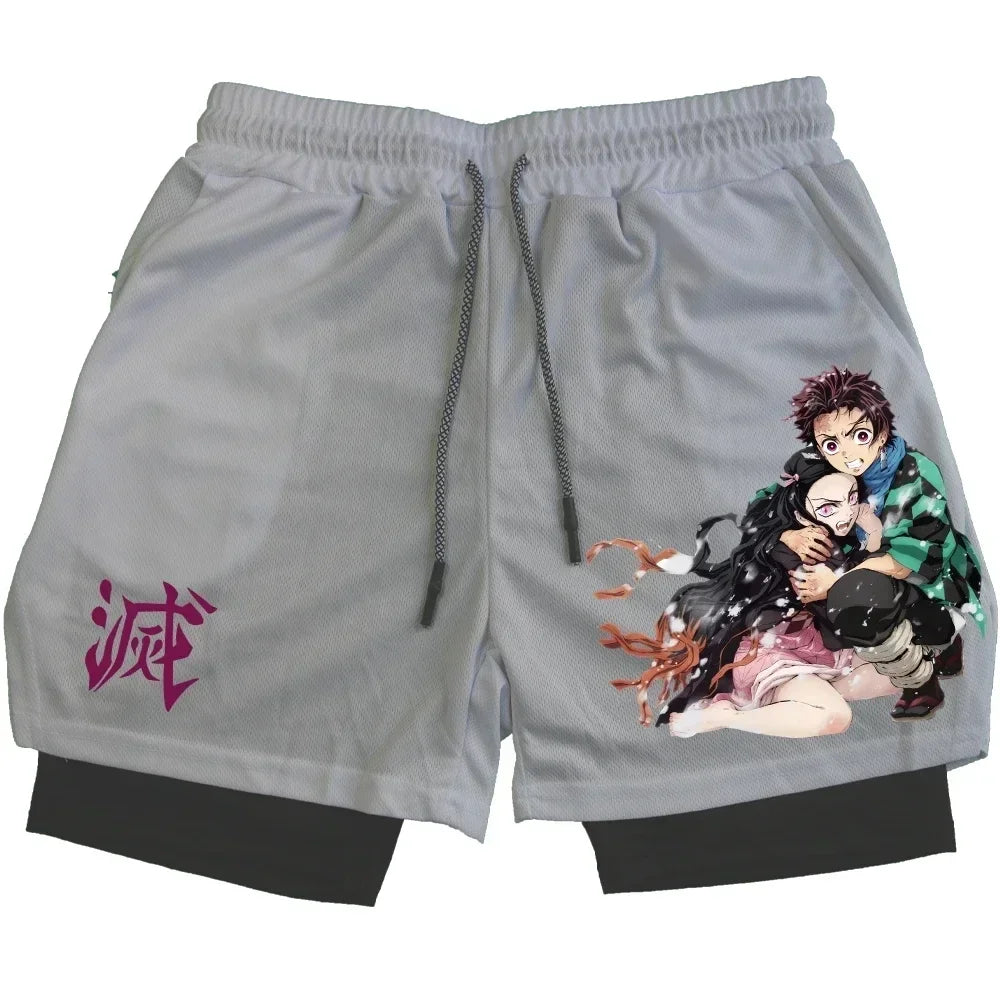 Outdoor Jogging Fitness Shorts Men's Printed Performance Double Layer Shorts Gym Workout Training Pants M-3xl
