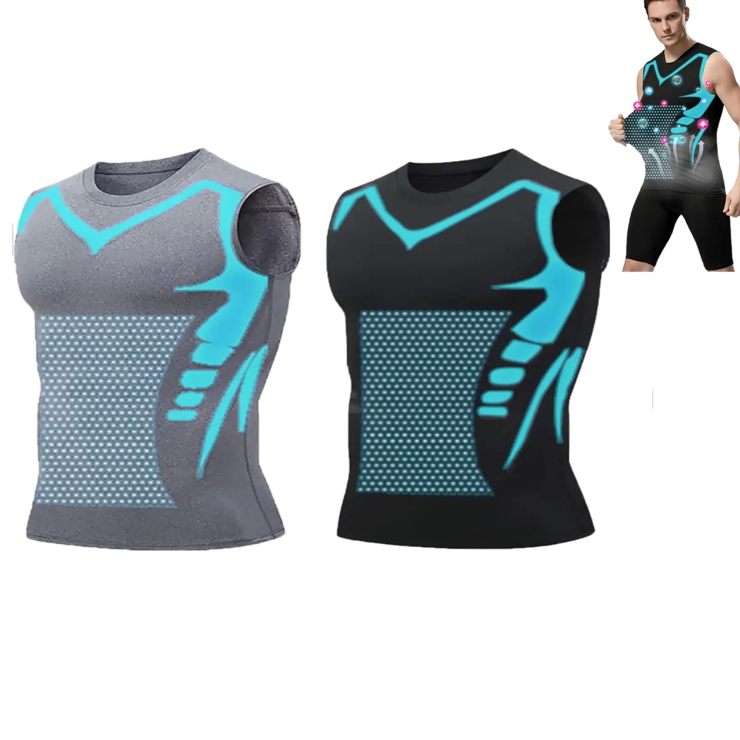 Summer Men Shapewear Ionic Shaping Vest Sleeveless Shirt Tight Compression Shirts Tank Top Body Shaper Breathable Ice Silk Vest