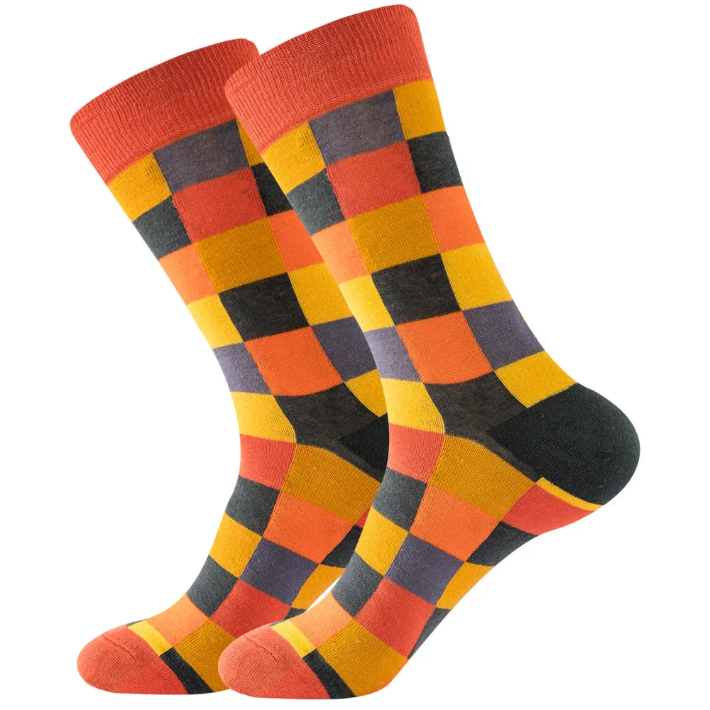 Men's Happy socks Colorful striped women's socks High quality checkered diamond geometry Harajuku combed cotton socks gift socks