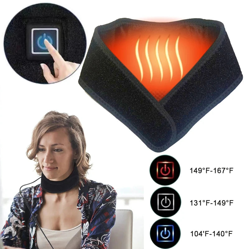 Electric Heated Neck Protection Belt Three Adjustable Temperature Levels for Warmth and Neck Massage Neck Relaxation Black