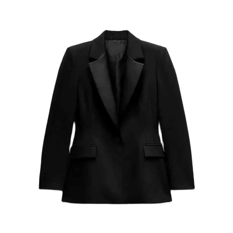 women's clothing 2024 autumn and winter new two-color satin texture dress-style lapel stitching suit jacket