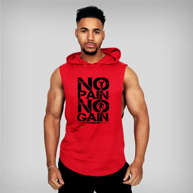 Mens Bodybuilding Sleeveless Hooded Shirts Summer Breathable Loose Cotton Hip Hop Tank Tops Gym Workout Fitness Muscle Hoodie