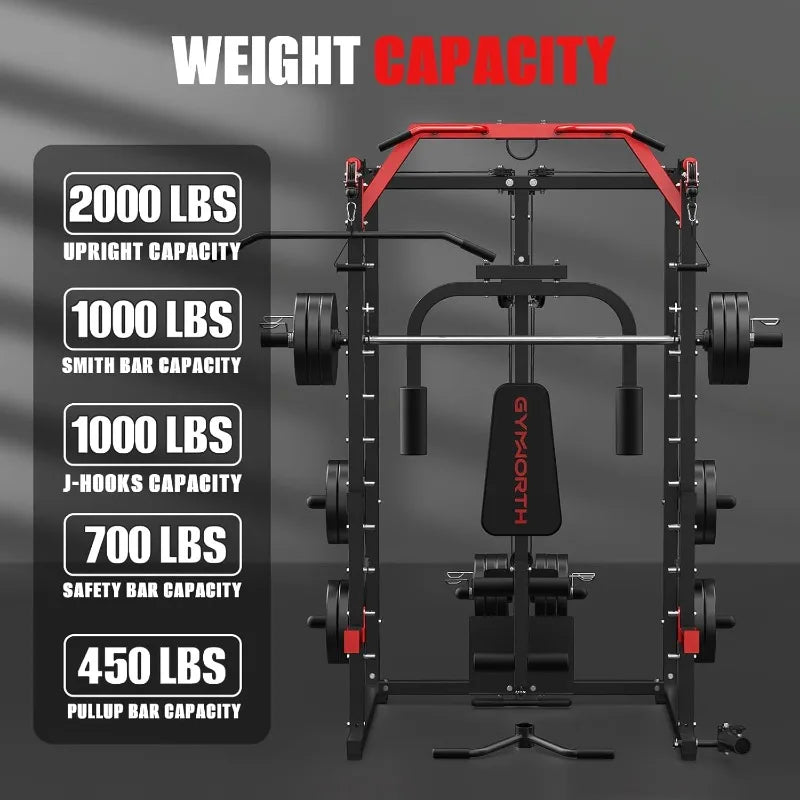 Power Rack with LAT Pulldown System, Power Cage with Cable System, Squat Rack for Home Gym with Chest Press Machine