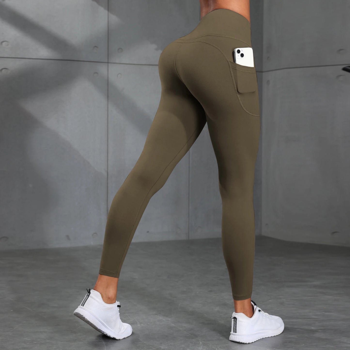 Women's High-Waisted Solid Color Yoga Pants With Pockets, Compression Leggings For Sports, Fitness, Running