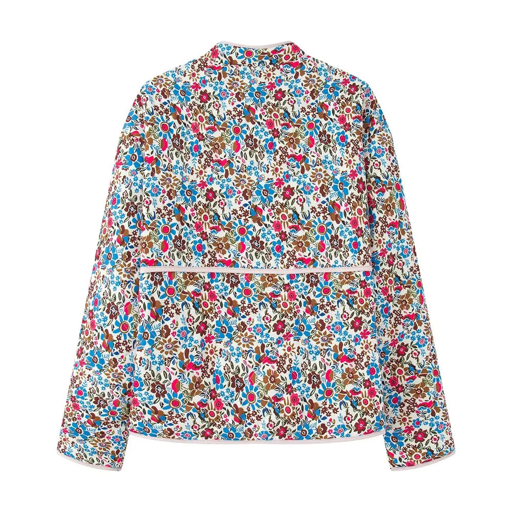 Autumn and winter women's clothing new fashion versatile retro printed warm loose cotton jacket