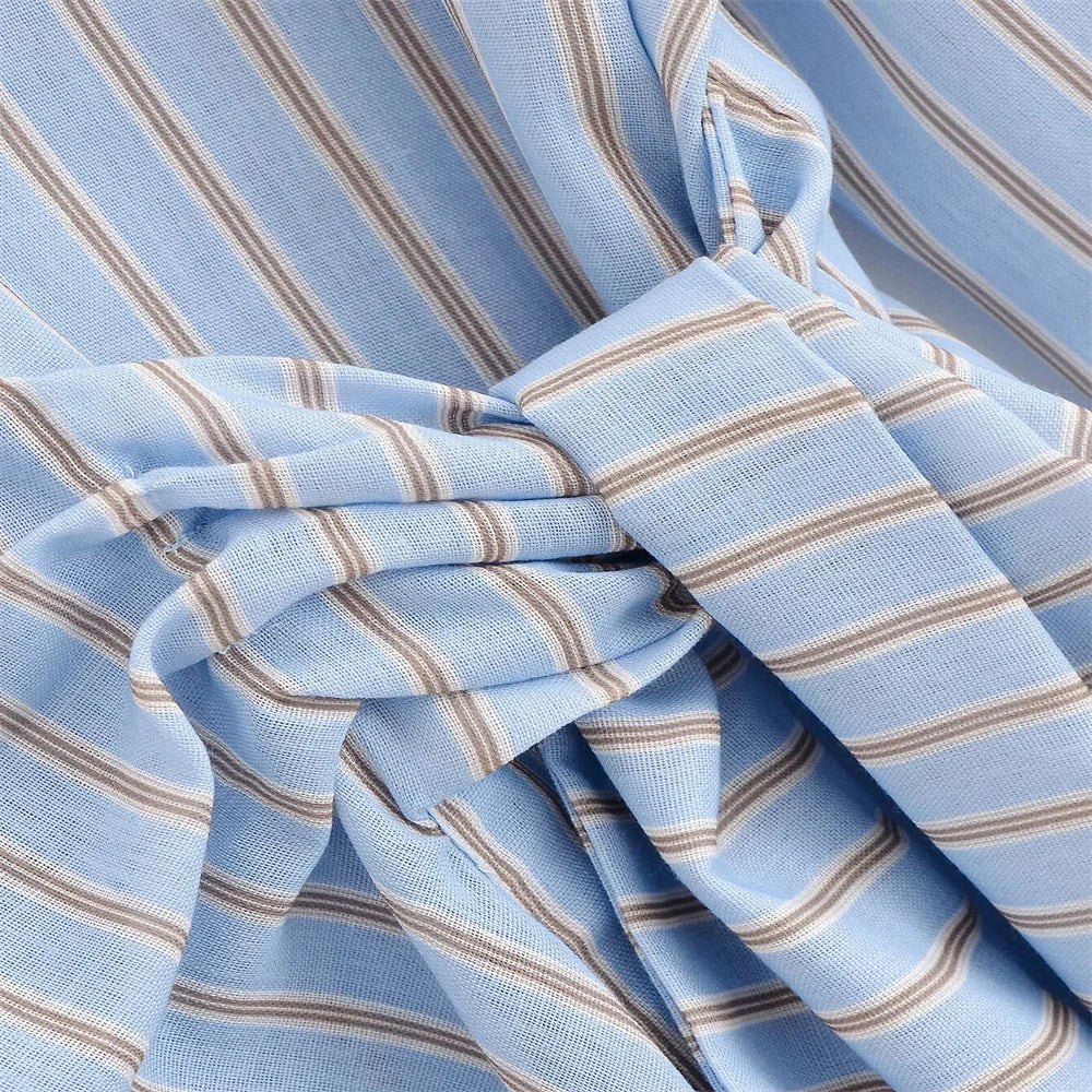 New women's clothing European and American style fashionable simple casual striped double breasted dress