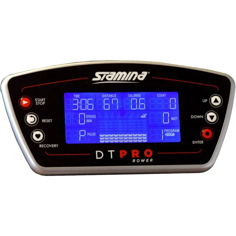 Stamina Pro Dual Air and Magnetic Resistance Rowing Machine Foldable Fitness Coaching App and Wireless Chest Strap Heart Monitor