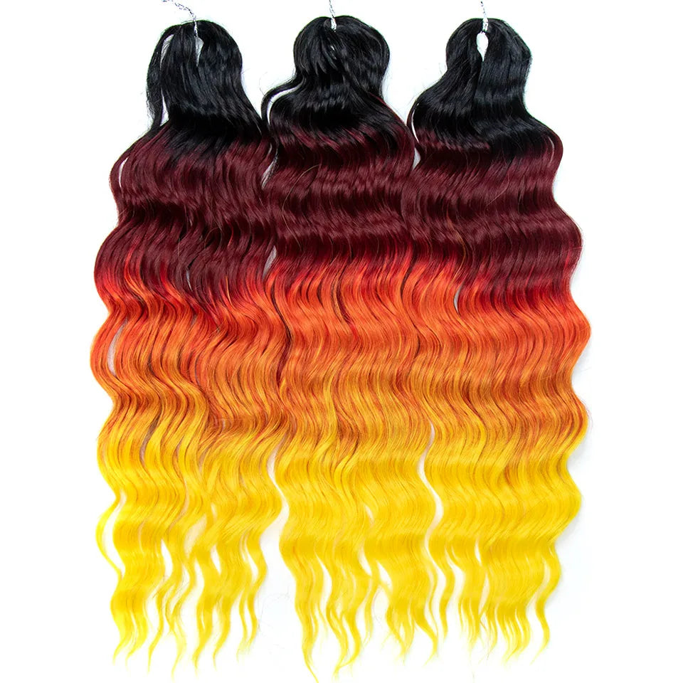 FASHION IDOL 24" 3pcs Deep Wave Curl Hair Synthetic Water Wave Braiding Hair Extensions Ombre Rainbow color Twist Crochet Hair