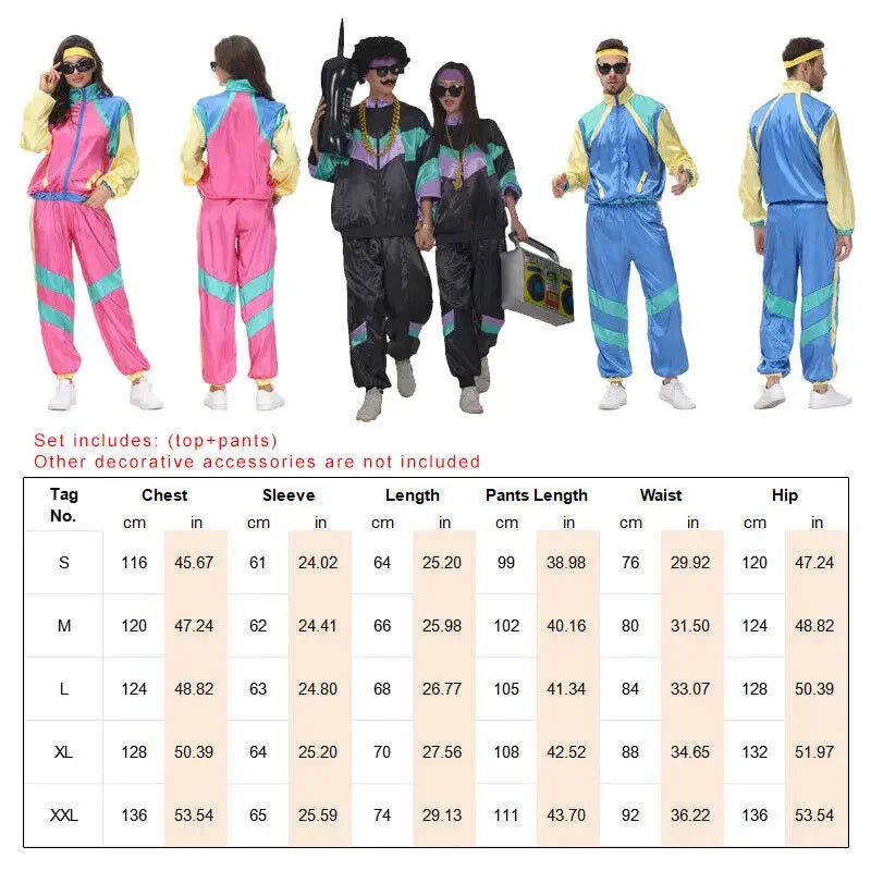 Mens 80s 90s Shell Suit Costume Adult Sports Neon Dress Outfit cosplay costumes anime cosplay