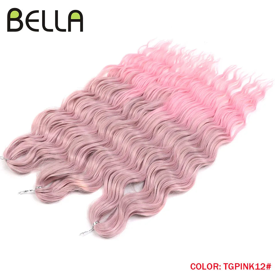 FASHION IDOL 24" 3pcs Deep Wave Curl Hair Synthetic Water Wave Braiding Hair Extensions Ombre Rainbow color Twist Crochet Hair