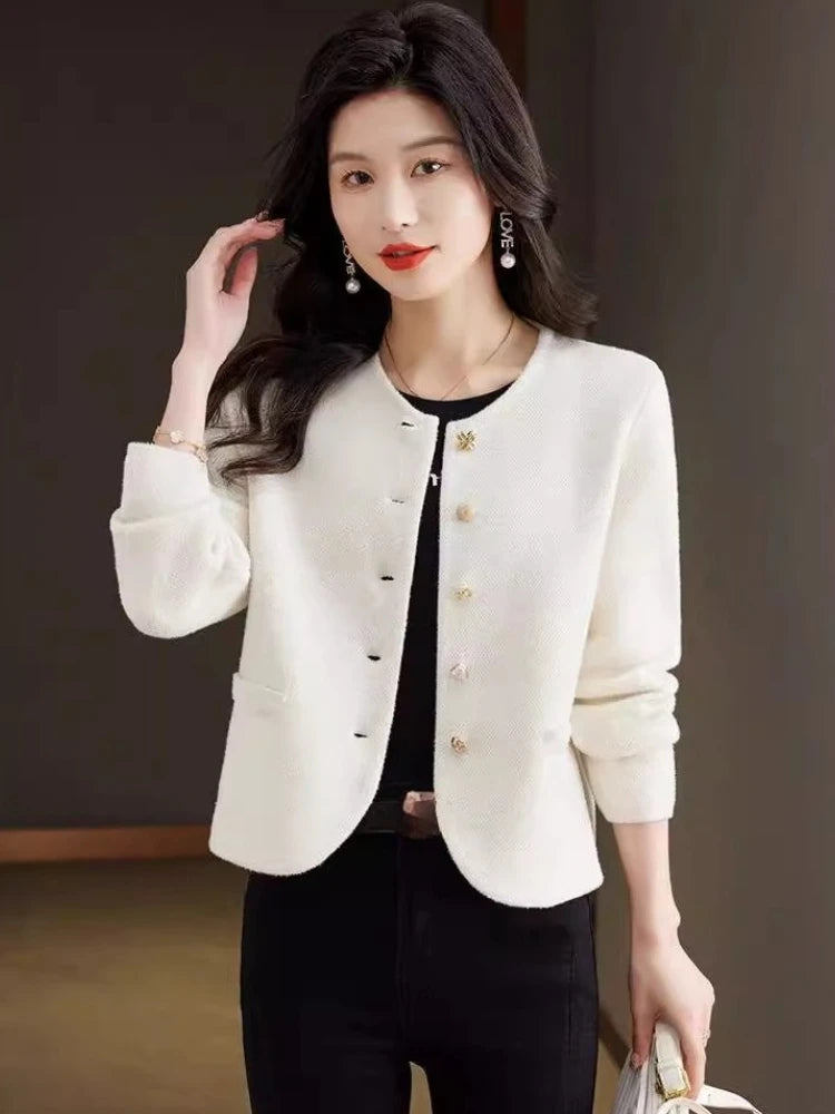 Women 2025 Clothing Fashion Solid Sweaters Coat Autumn Winter New Vintage Elegant Chic Button Short Style Knitted Cardigan