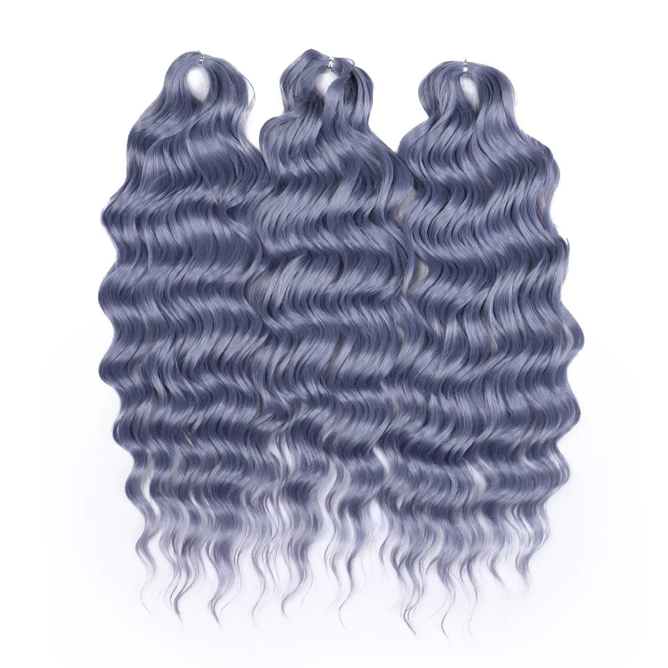 FASHION IDOL 24" 3pcs Deep Wave Curl Hair Synthetic Water Wave Braiding Hair Extensions Ombre Rainbow color Twist Crochet Hair