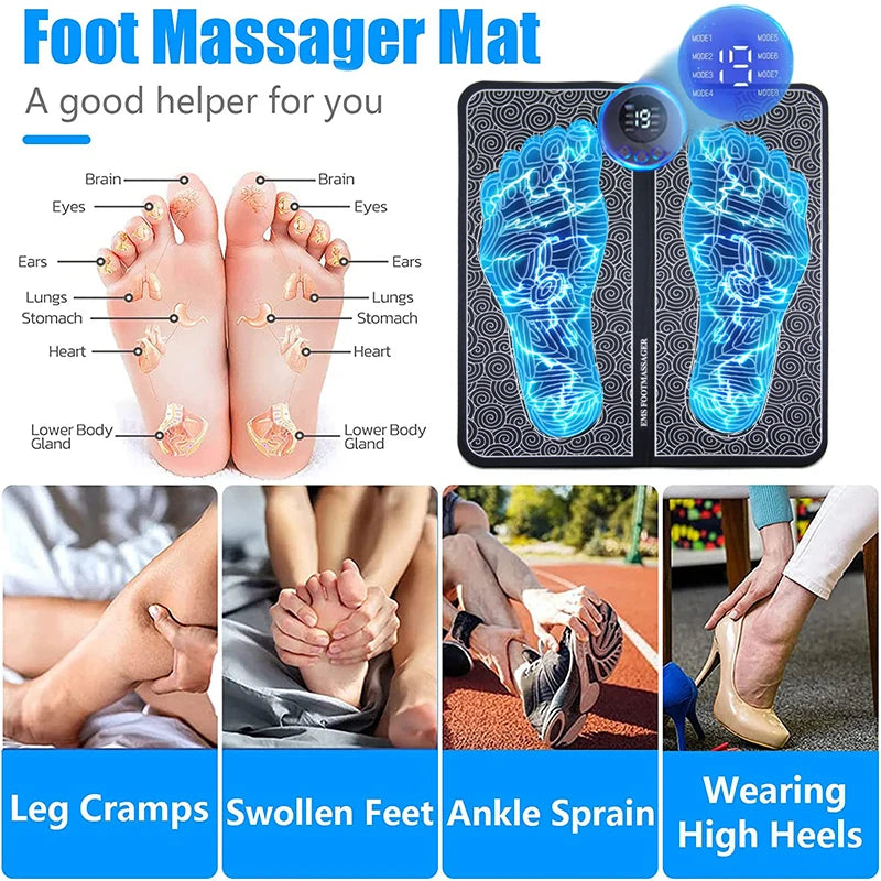 EMS Remote Foot Massager Rechargeable Massage Mat Foot Relaxation Pads Ele ctric Foot Massage Tool To Relieve Sore Feet Fitness