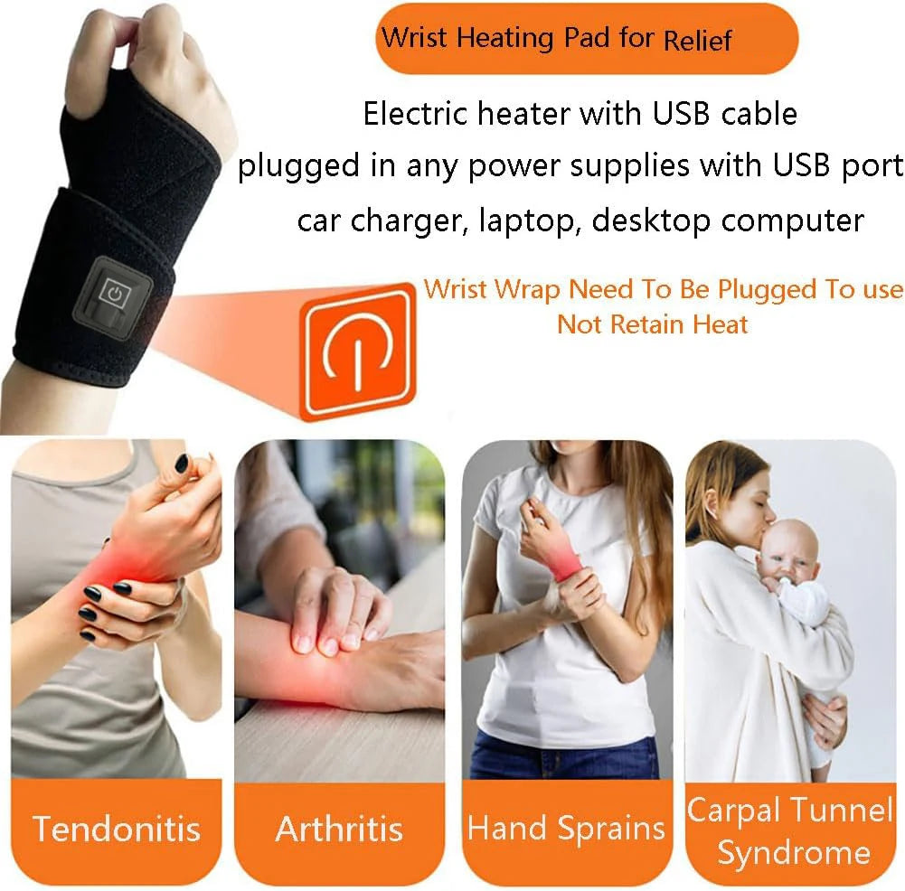 Wrist Heating Vibration Pad 3 Heat Level Heated Wrist Massager Hot Therapy for Carpal Tunnel Relief Tendonitis Wrist Support Pad
