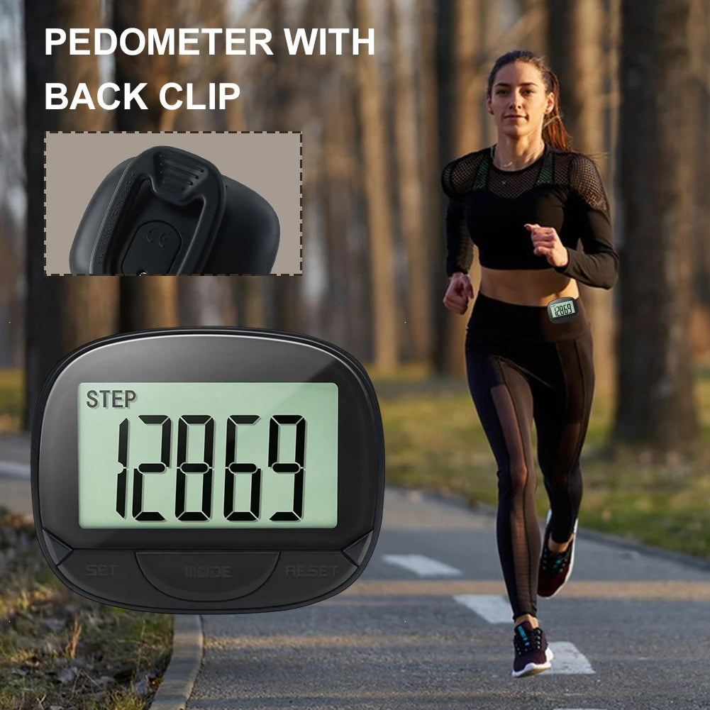 Clip-On Pedometer Electronic Pedometer Digital Display Simple Step Tracker Large Screen Multifunctional for Adults Seniors Dog