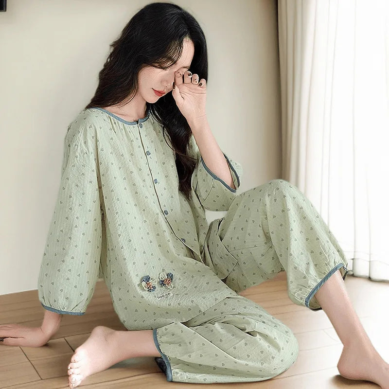 Women's New Spring and Summer Pajamas Homewear Suit Cloudy Cotton Leisure Loose Home Outside the Home Wear Homewear Suit