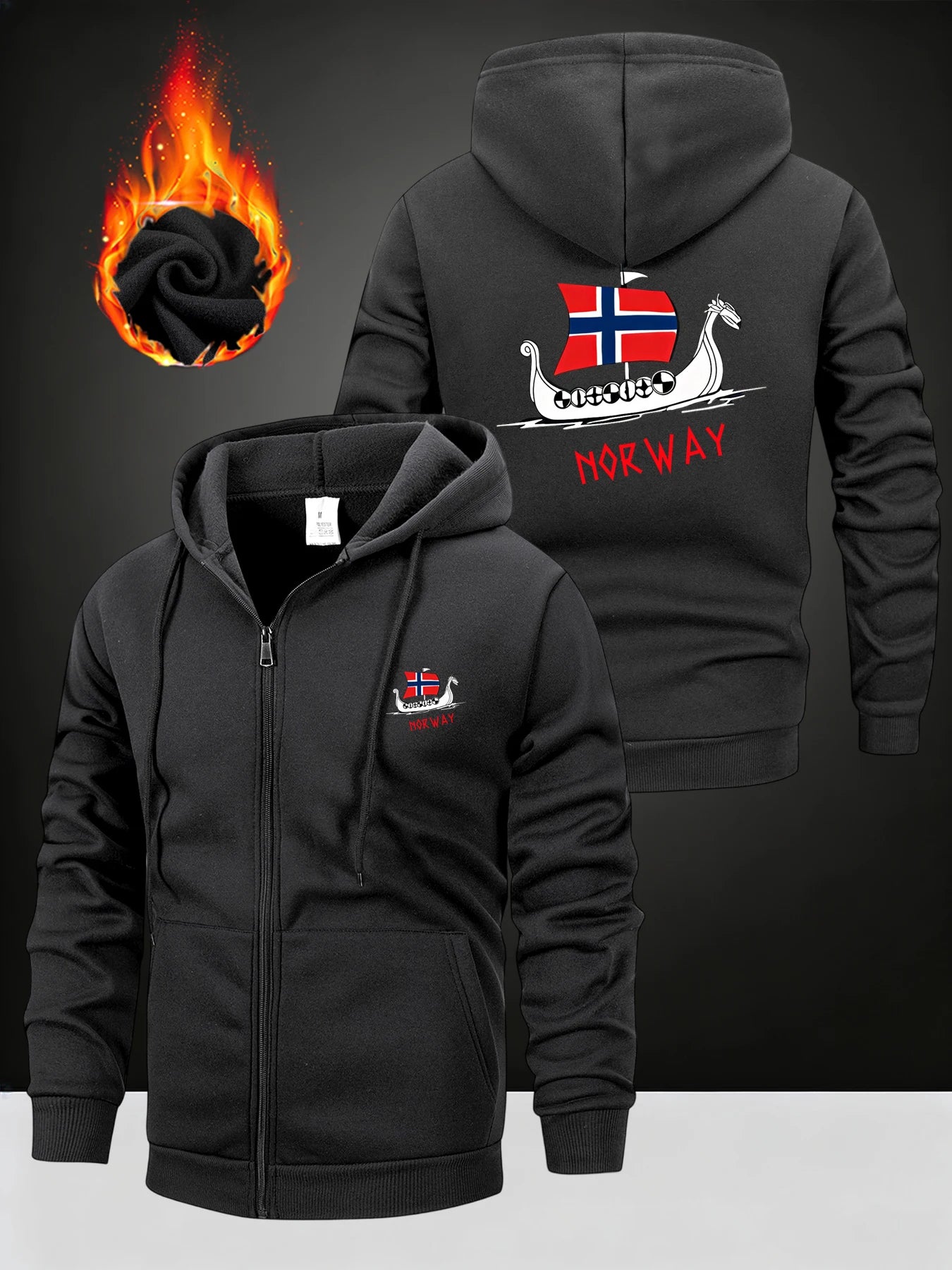 2025 Autumn Windproof Hoodie Norway Printed Men Sweatshirt Zipper Closure Jacket Fashion Sports Casual Streetwear Male Clothing