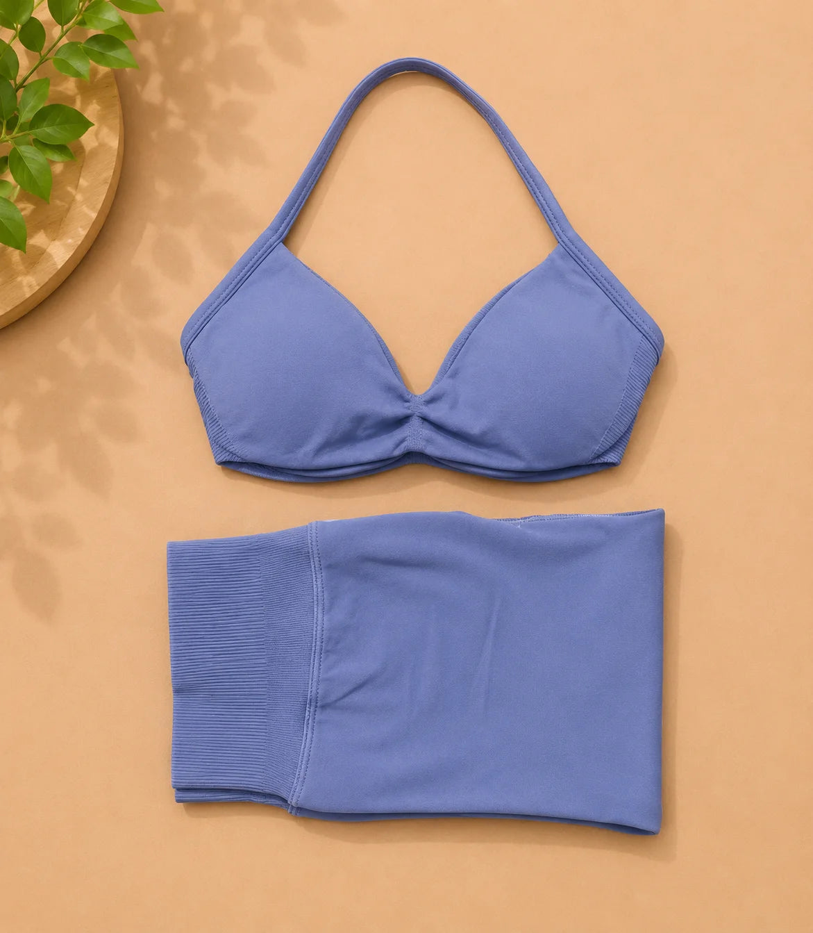 NoLogo Women 2 Piece Yoga Outfit Seamless Strappy Bra High Waist Butt Lifting Scrunch Shorts Gym Activewear