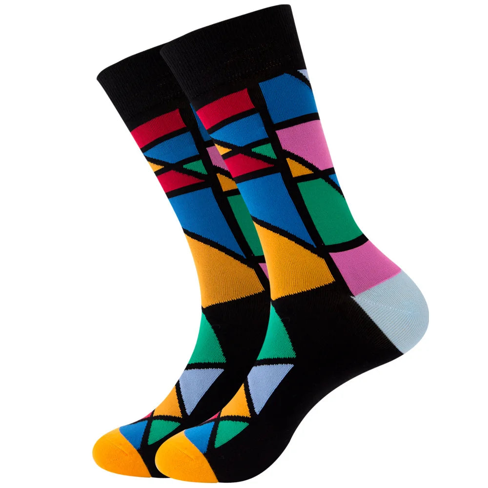 Men's Happy socks Colorful striped women's socks High quality checkered diamond geometry Harajuku combed cotton socks gift socks