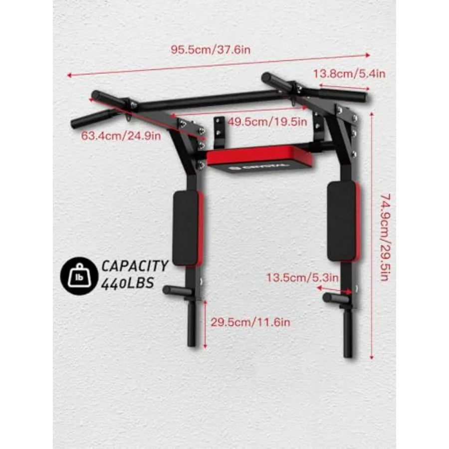 CRYSTAL FIT Multifunctional Wall Mounted Pull Up Bar Chin Up Bar and Dip Station Heavy Duty Steel Supports to 440 Lbs Home Gym