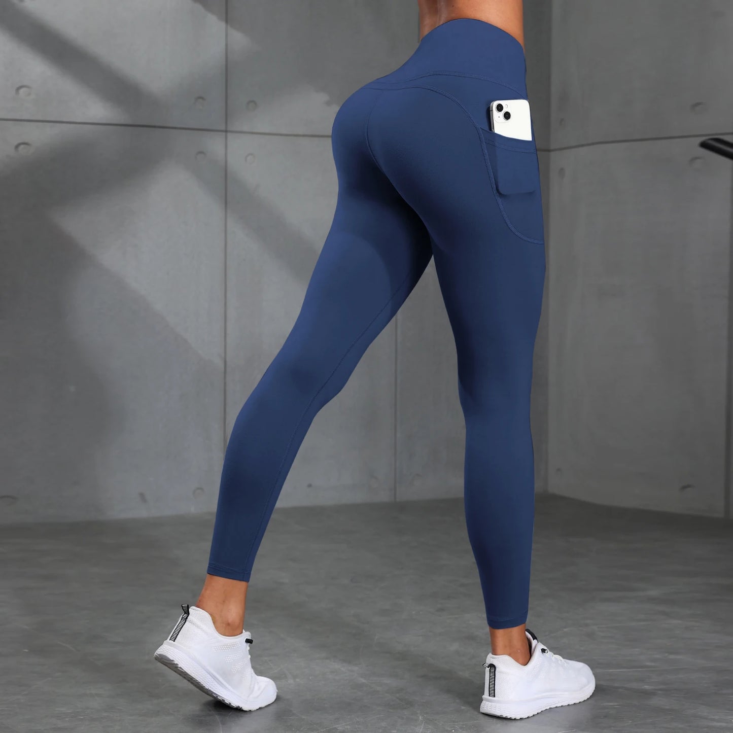 Women's High-Waisted Solid Color Yoga Pants With Pockets, Compression Leggings For Sports, Fitness, Running