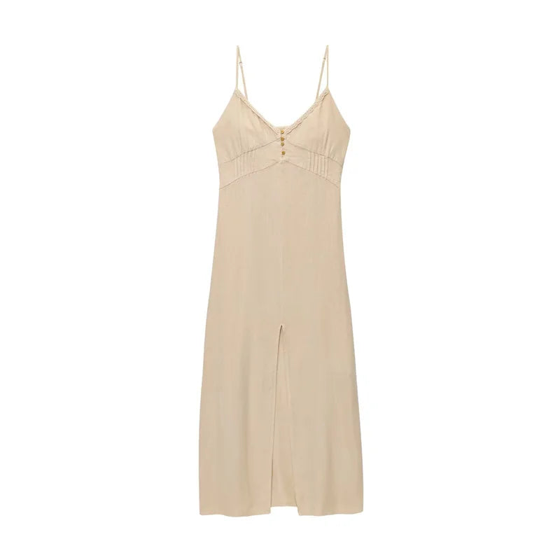 Women's Dresses 2025 New Linen Blend Suspenders Midi Skirt Women's Summer Long Dress
