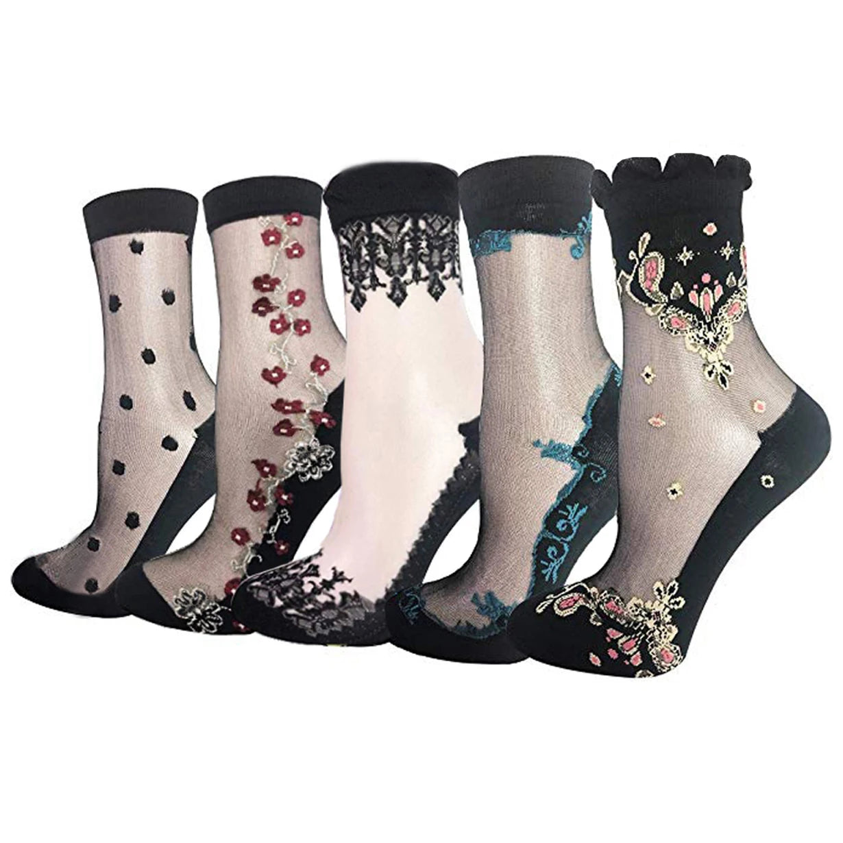 5 Pairs Women's Lace Socks Summer Fashion Sexy Transparent Thin Socks Women Non-slip Ultra-thin Socks Female Ankle Sock