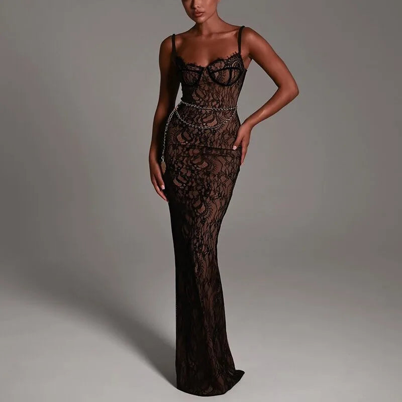Women's Clothing 2025 New Lace Camisole Fashionable Temperament Dress Long Skirt Off Shoulder Slim Fit Dress Summer Dress Dress