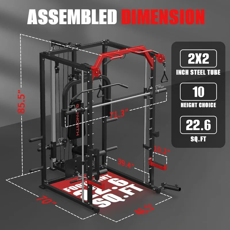 Power Rack with LAT Pulldown System, Power Cage with Cable System, Squat Rack for Home Gym with Chest Press Machine
