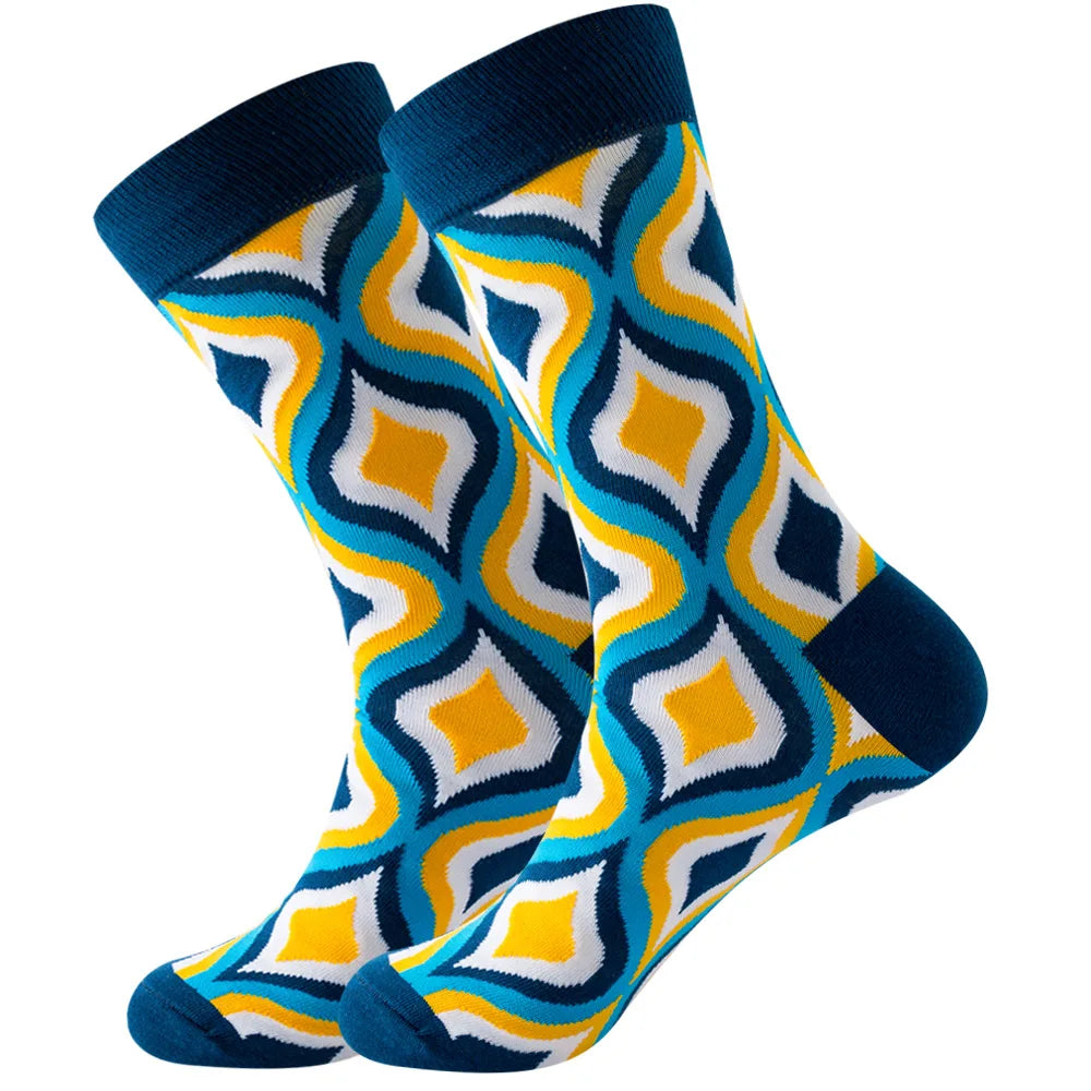 Men's Happy socks Colorful striped women's socks High quality checkered diamond geometry Harajuku combed cotton socks gift socks