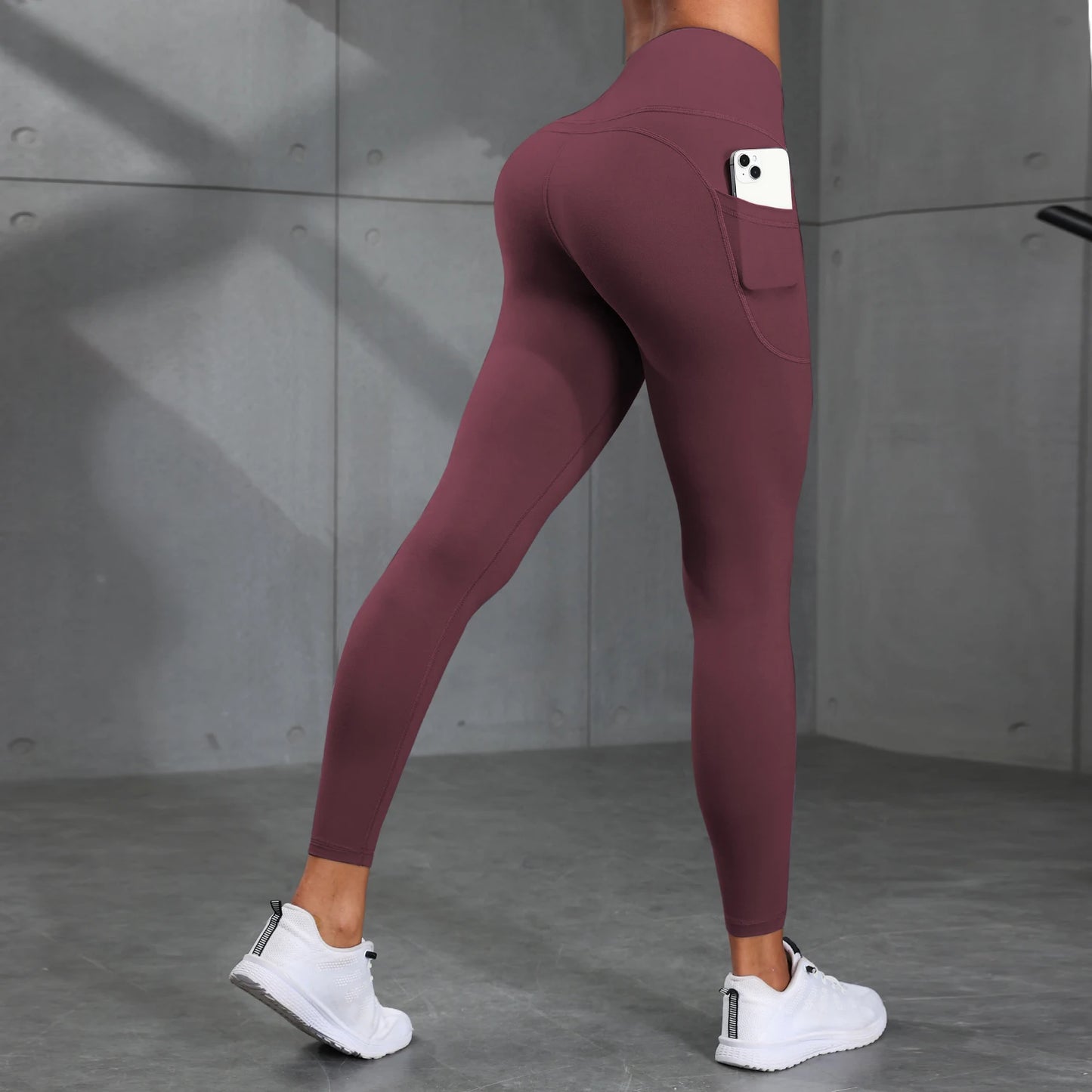 Women's High-Waisted Solid Color Yoga Pants With Pockets, Compression Leggings For Sports, Fitness, Running
