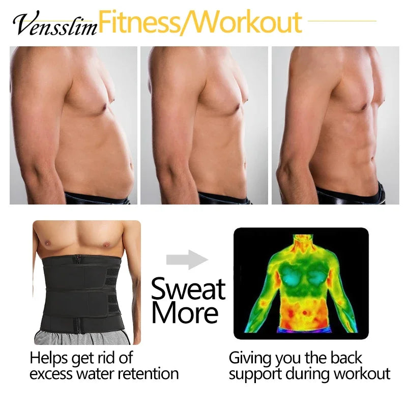 Vensslim Men Waist Trainer Body Shapers Slimming Belt Sheath Weight Loss Belly Cinchers Workout Trimmer Corset Sauna Sweat Strap