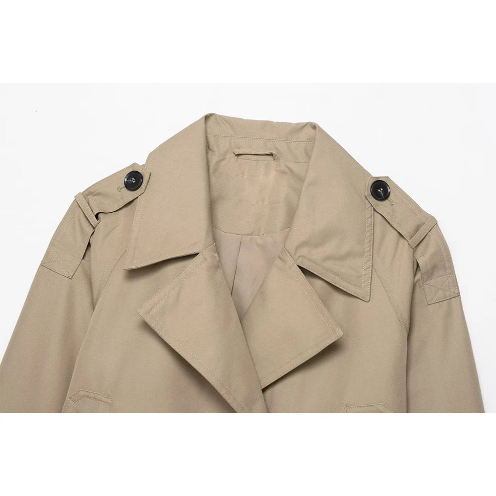 Women's autumn new fashion casual short double breasted windbreaker Coat retro lapel long sleeved women's Coat chic top