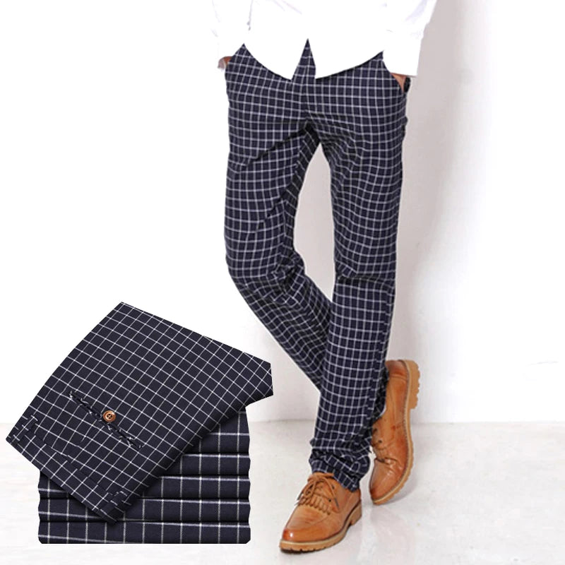 Plaid Pants Men Trousers Mens Fashion Casual High Quality Brand Business Oversized Pants Male Cotton Formal linen pants jean Man