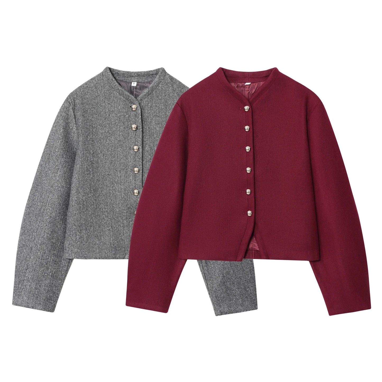 Women's Autumn And Winter New Fashion Simple Short Coat Round Neck Single Breasted Solid Color Commuting Casual Jacket Top