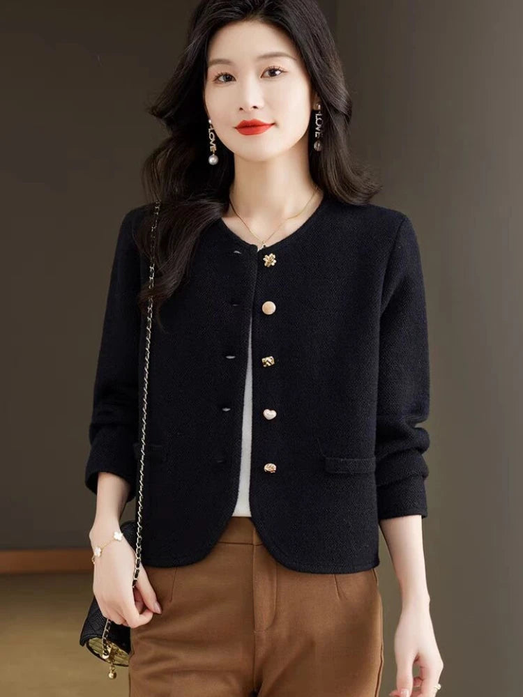 Women 2025 Clothing Fashion Solid Sweaters Coat Autumn Winter New Vintage Elegant Chic Button Short Style Knitted Cardigan